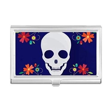 Imagem de Porta-cartões de visita com ilustração de caveira de flor