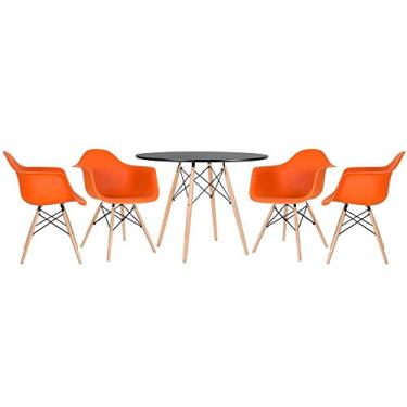 Imagem de Loft7, Kit Mesa Eames 100 cm preto + 4 cadeiras Eames DAW laranja