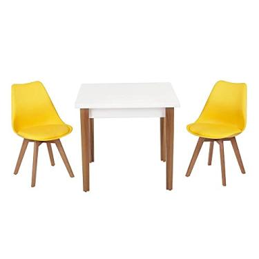 Imagem de Conjunto Mesa de Jantar Luiza 80cm Branca com 2 Cadeiras Leda - Amarelo