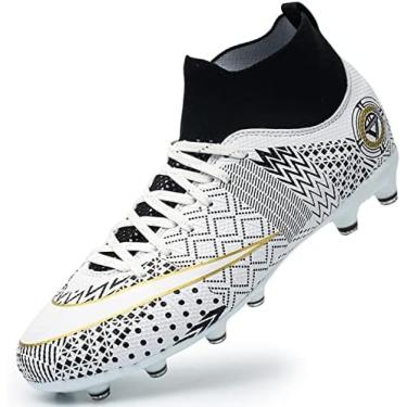 Imagem de Chuteiras Masculinas De Cano Alto, Chuteiras De Treinamento De Futebol De Picos, Profissão, Atletismo, Tênis De Futebol Indoor, Ao Ar Livre, Para Crianças, Homens,Branco,5 Homens Do Reino Unido/ 6