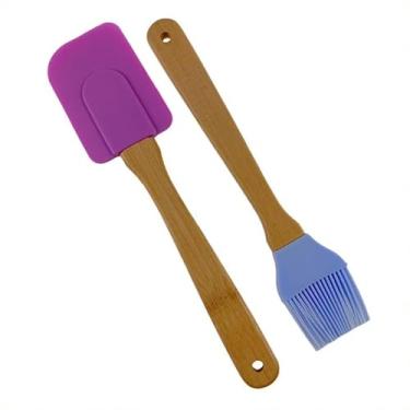 Imagem de Kit Confeiteiro 2 Pçs: Espátula Azul + Pincel Lilás Silicone Utensílios P/Cozinha (Espátula Lilás/Pincel Azul)