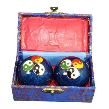 Imagem de YIJU 2x Bolas de Massagem Baoding Balls com Caixa de Armazenamento Presente Portátil Alivia Rigidez Relaxamento Exercício Chinês Handebol para Pais Idosos, Fofoca Colorida Azul