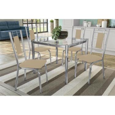 Imagem de Kit Mesa Reno C- Tampo Vidro 90cm + 4 Cadeiras Florença Cromada Nude
