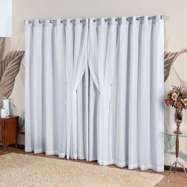 Imagem de Cortina Idealle Tecido Blackout Voal Premium 4,00x2,70m Corta Luz Luxo Varão 4m - Gelo