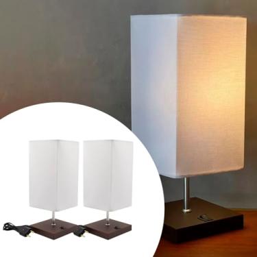 Imagem de Kit 2 Abajur luminária de Mesa Clássico Quadrado Marrom Com Interruptor Com Cúpula Branca Ref 49 Decoração Casa e Sala, Escritório, Quarto, cama