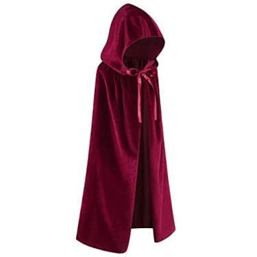 Imagem de Regenboog Kids Burgundy Cape with Hood,Velvet Cloak Kids,Halloween Costume Cape Child,Christmas,Renaissance,Witch,Wizard,Mardi Gras,23.6inch