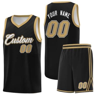 Imagem de Camiseta personalizada de basquete Jersey uniforme atlético hip hop impressão personalizada número de nome para homens jovens, Preto e cáqui - 07, One Size