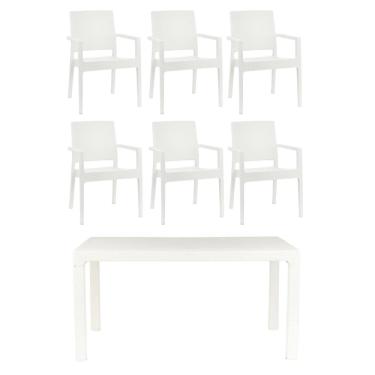 Imagem de Conjunto 6 Cadeiras Poltrona Rattan Milano + Mesa Niza Branca