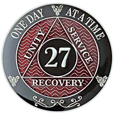 Imagem de Simply Minimal AA 21-30 Anos Prata Cores Banhadas Moedas de Recuperação, Alcoólicos Anônimos Medalhões, 27 red, Small