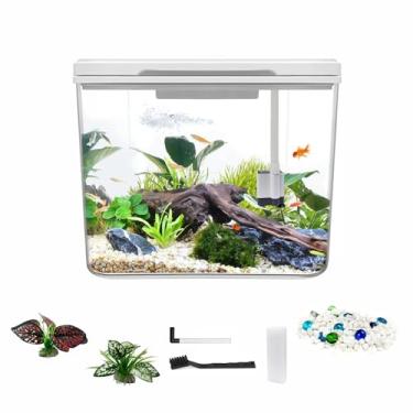 Imagem de MoonOrange Tanque de peixes pequeno, kit de aquário de 8 litros com sistema de autolimpeza e 8 luzes LED, tanque de peixes Betta leve e resistente a quebras. (branco)