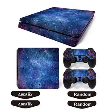 Imagem de Ps4 Slim Stickers Capa de decalque de vinil de corpo inteiro para controles de console PlayStation 4 (com 4 adesivos LED Lightbar) (céu estrelado azul)
