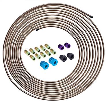 Imagem de Nstarsmotor Kit de linha de freio de liga de cobre e níquel verdadeiro de 7,6 m 1/4 de substituição completo de freio ou tubo de combustível (inclui 16 acessórios), espessura de parede fácil de dobrar