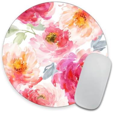 Imagem de Mouse pad redondo de flor de peônia rosa, mouse pads de design personalizado personalizado, bonito à prova d'água circular base de borracha antiderrapante tapete de mouse pequeno, mousepad para