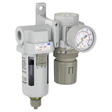 Imagem de Filtro PneumaticPlus SAU320-N03G Compressed Air Regulator Combo 3/8" NPT - Poly Tigela, Drenagem Manual, Bracket, Medidor