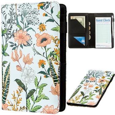 Imagem de Livro de servidor para garçonete com bolso com zíper, avental de garçonete, livros de cheque para servidores de garçonete, bloco de notas apresentadores para restaurantes (lindas flores de campo)