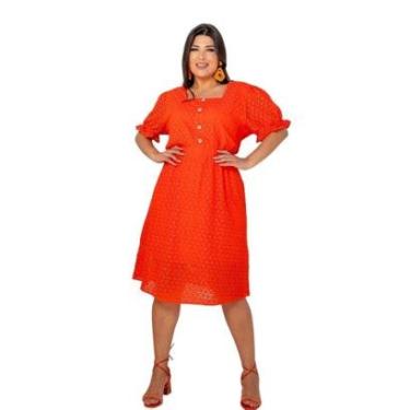 Imagem de Vestido Em Laise Midi Pls Size Com Botões E Decote Quadrado Com Cinto-Feminino