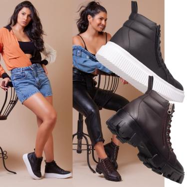 Imagem de Kit Coturno Feminino Preto Para Um Estilo Urbano + Coturno Feminino Tratorado Marrom.