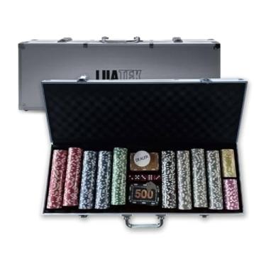 Imagem de Maleta Jogo de Poker com 300 Fichas, 2 Baralhos e 5 Dados, Alumínio. Jogo De Poker C/Maleta Fichas Coloridas [500un]. Jogo De Poker Com Maleta 500 Fichas 2 Blocos de cartas
