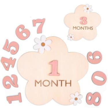 Imagem de Marco mensal do bebê Daisy 3D, placas de madeira para marcos de bebê, discos de madeira de marco mensal, discos de marco de bebê (flor 3D)