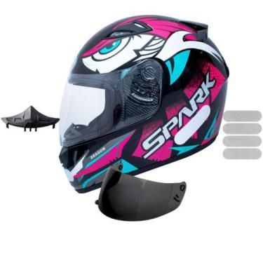 Imagem de Capacete Ebf Spark Dragon Preto Rosa Com Narigueira Mais Viseira Fumê 