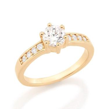 Imagem de Anel de noivado solitário banhado ouro 3x 24k 18k e 22k feminino 15 an