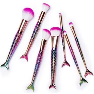 Imagem de Kit 7 Pincéis De Maquiagem Com Estojo Sereia  - Bc Bora Colega Shop