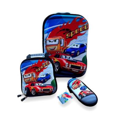 Imagem de Mochila escolar carros + estojo e lancheira - Dubai