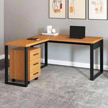 Imagem de Kit Mesa Escritório em L Com Gaveteiro Dalla Costa 100% Mdf - Pradel E