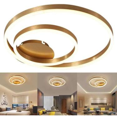 Imagem de Paflon Orbita Lustre Subrepor Dourado Luxo 50Cm Moderno Led 2 Aneis De