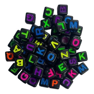 Imagem de 330 Miçangas Quadrada Preta Letra Colorida 6mm Para Pulseira - Adb