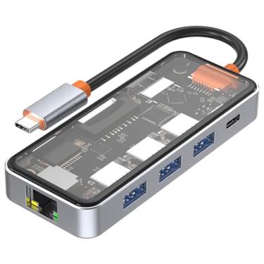 Imagem de DroiX Hub USB transparente NT8 com Ethernet Gigabit RJ45 ultrarrápida, saída HDMI 2.0 4K, carregamento rápido PD de 100 W, portas USB 3X tipo A 3.0 versáteis, leitores de cartão micro / SD duplos,