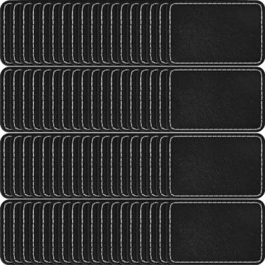 Imagem de 60 Pçs Patches de Chapéu de Couro sintético Branco com Adesivo Retângulo de Couro Rústico Remendos de Couro Sintético para Chapéus Reparo de Tecido Personalizado Costurar Suprimentos a Laser, 7,6 x 5 cm (Preto)