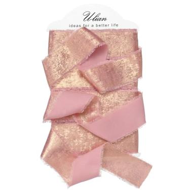 Imagem de U-LIAN Fita de Chiffon Metálica Ouro Rosa 3,5 cm x 40,5 m de Chiffon de Seda Dourada Brilhante Fitas Desgastadas Artesanais para Convites de Casamento, Buquês de Noiva, Embrulhar Presentes Artesanato