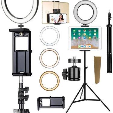 Imagem de Aro De Luz Led Ring Light Iluminador 3 Cores + Tripé Suporte Apoio Par