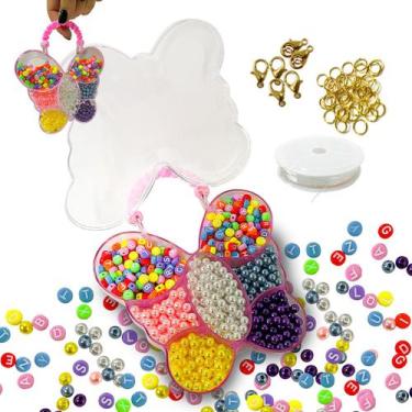 Imagem de Kit missangas coloridas letras perolas para montar bijuterias infantis