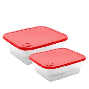Imagem de Kit 2 Potes Marmitas de Plástico com Saída Vapor Vasilhas Porta Mantim