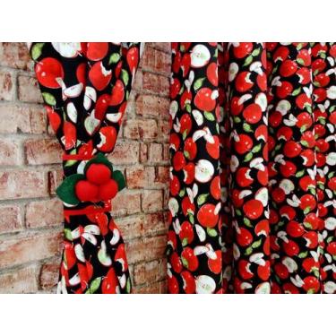 Imagem de Cortina De Cozinha Estampada  2m X 1,20m Maçã  Com Abraçadeira - Recan