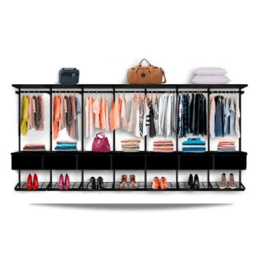 Imagem de Guarda Roupa Closet Aramado Modulado Gaveta MDF 4,30m PT - Casa Expres