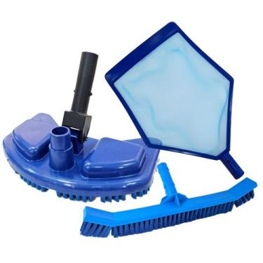 Imagem de Kit Limpeza Para piscina  Aspirador + Peneira + Esfregão - Sos da pisc