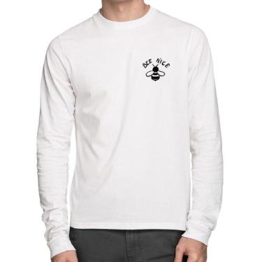 Imagem de Camiseta Algodão Bee Nice Manga Longa - Foca na Moda, Branco, G