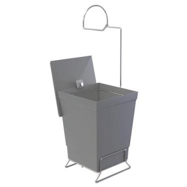 Imagem de Lixeira com Suporte para Papel Higiênico em Aço Cinza 59cm x 20cm - St