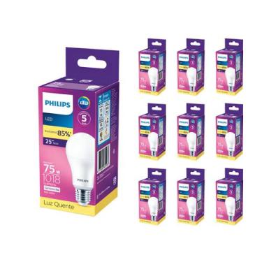 Imagem de Kit 10 Lâmpada Led Bulbo 11w = 75w 1018lm Bivolt Philips 3000k amarela