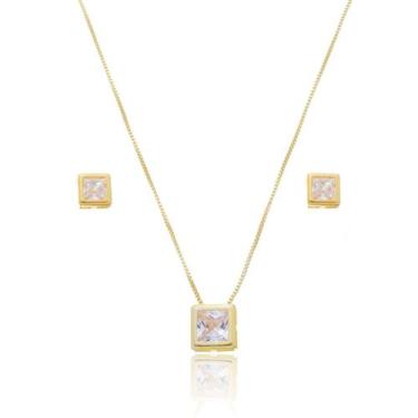 Imagem de Conjunto Colar Pingente e Brinco Banho de Ouro 18k Pequeno - Enzara Jó