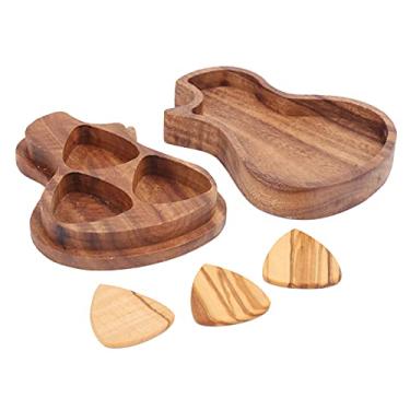 Imagem de Caso de Suporte de Palhetas de Guitarra de Madeira, Caixa de Palheta de Guitarra para Ukulele de Baixo Elétrico Acústico, Acessório de Instrumento Musical (Conjunto de palhetas