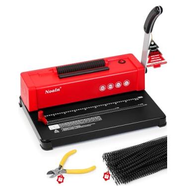 Imagem de Encadernador de bobina espiral com 46 furos vermelho clássico, kits de fichário DIY com inserção de bobina elétrica, 100 peças de espinhos de encadernação de pente, para tamanho carta/A4/A5, escola,