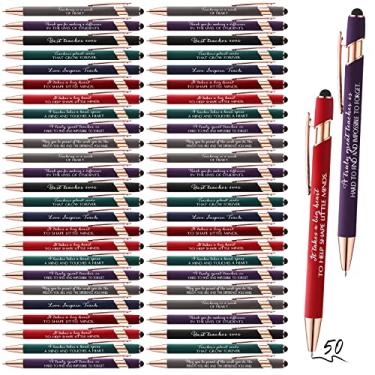 Imagem de 50 peças de canetas de agradecimento de professor engraçadas canetas de metal para professores, canetas stylus para professores, canetas de agradecimento, tema de saudação inspiradora, caneta esferográfica para professores, escola, escritório, presente de formatura