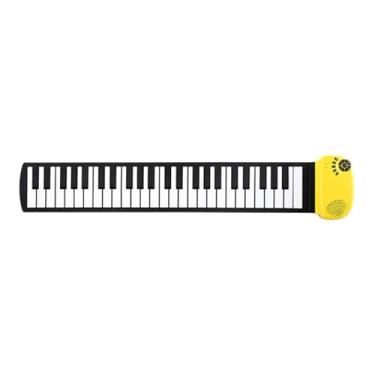 Imagem de Almencla Teclado de piano enrolado à mão, 49 teclas, flexível, recarregável, teclado de piano eletrônico para crianças, adultos, iniciantes, Amarelo
