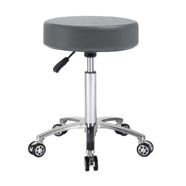 Imagem de Antlu Banqueta giratória para escritório, salão médico, tatuagem, cozinha, massagem, trabalho, banco hidráulico de altura ajustável com rodas (cinza)