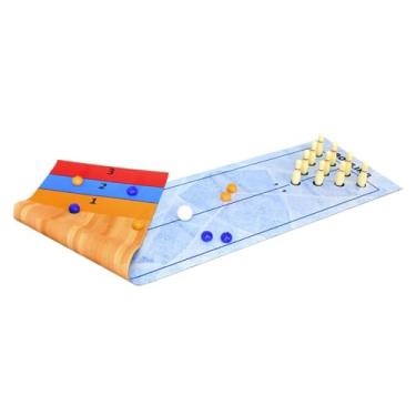 Imagem de Deevoka Jogo de boliche de mesa 3 em 1 com tapete de jogo, jogo divertido para família, shuffleboard interno portátil para festas