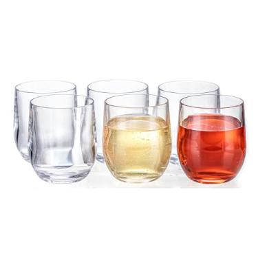 Imagem de MIYOPESI Copos de vinho sem haste grossa transparente de 400 ml (conjunto de 6), copos antiquados de acrílico à prova de estilhaçamento, copos de barra de plástico reutilizáveis, livre de BPA, lavável